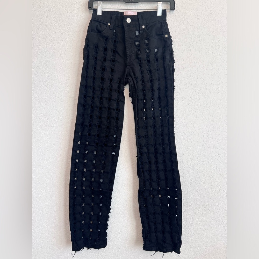 Revice Distressed Square Holes All Over Jean in Black Size 23